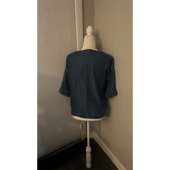 DizzyLissy Lightweight Denim Ruffle Top M Boho Festival Casual Lightweight Boho - Picture 2 of 10